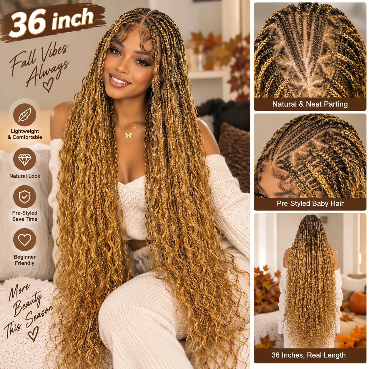 SuperNova #T1B/27/144 36” Boho Style Full Lace Braided Wig - Special Top Design | Lightweight, Versatile & Trendy | Perfect for Any Occasion | Elevate Your Look with Effortless Glamour #SohoChic #TikTokShopStockUp Lace Front Wigs Braided Lace Wigs