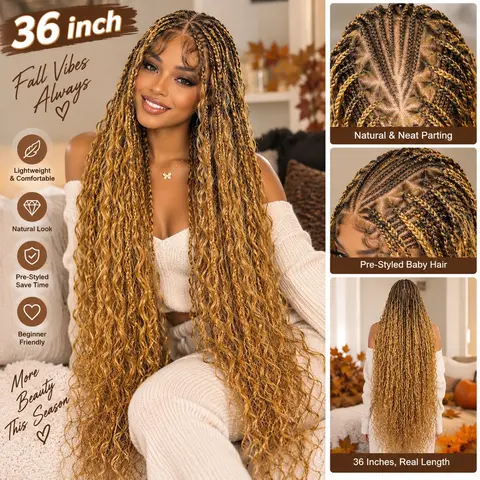 SuperNova #T1B/27/144 36” Boho Style Full Lace Braided Wig - Special Top Design | Lightweight, Versatile & Trendy | Perfect for Any Occasion | Elevate Your Look with Effortless Glamour #SohoChic #TikTokShopStockUp Lace Front Wigs Braided Lace Wigs