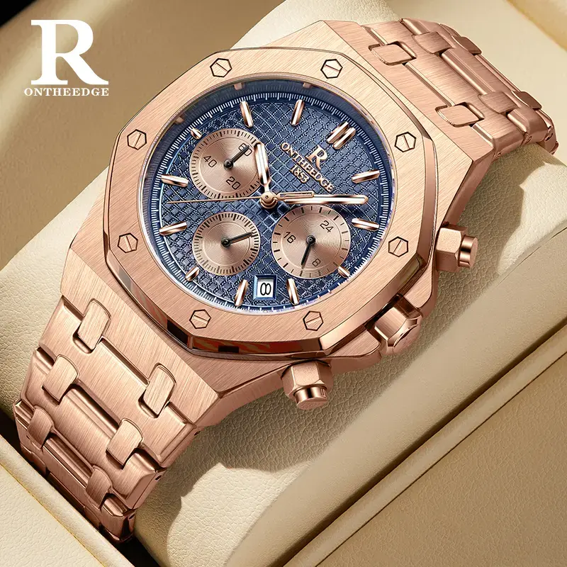 xiaoyutime　ONTHEEDGE Men's Business Fashion Round Dial Quartz Watch | Stainless Steel fashion Luxury Business wrist watch | Fashion Waterproof& Luminous Watch with Date Feature,Integrated Design,Classic Style Quartz Movement,gift for him