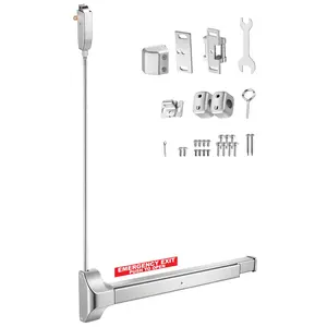 VEVOR Push Bar Panic Exit Device, 28 Stainless Steel Commercial Panic Bar for Exit Doors, Emergency Exit Door Hardware with Vertical Top Rod and Sticker, for 28-41 Wood or Metal Door, Silver