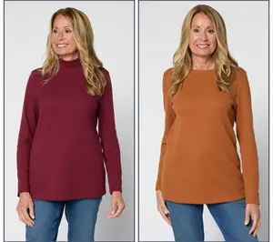 Denim & Co. Essentials Waffle Knit Variety 2-Pack Long Slv Tops