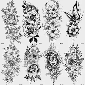 8 Sheets Sexy Floral Rose Temporary Tattoo Stickers, Waterproof Butterfly Flower Tattoos for Women, Body Art Fake Arm Tattoos, Waterproof Realistic Tattoos