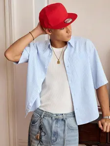 Men's Casual Street Style Striped Short Sleeve Shirt, Comfortable Summer Daily Wear, Stylish Men's Clothing, Fitted Woven Fabric, Moderate Thickness, Casual Design