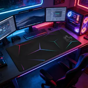 Neon Line Polygon Large Gaming Mouse Pad, Made for gaming, Non-Slip Rubber Base Stitched Lock Edge Desk Mat, Futuristic Cyberpunk Design Desk Pad, Durable Computer Accessory for Home Office & Gaming Setup, Ideal Gift for Gamer & Gaming Fans