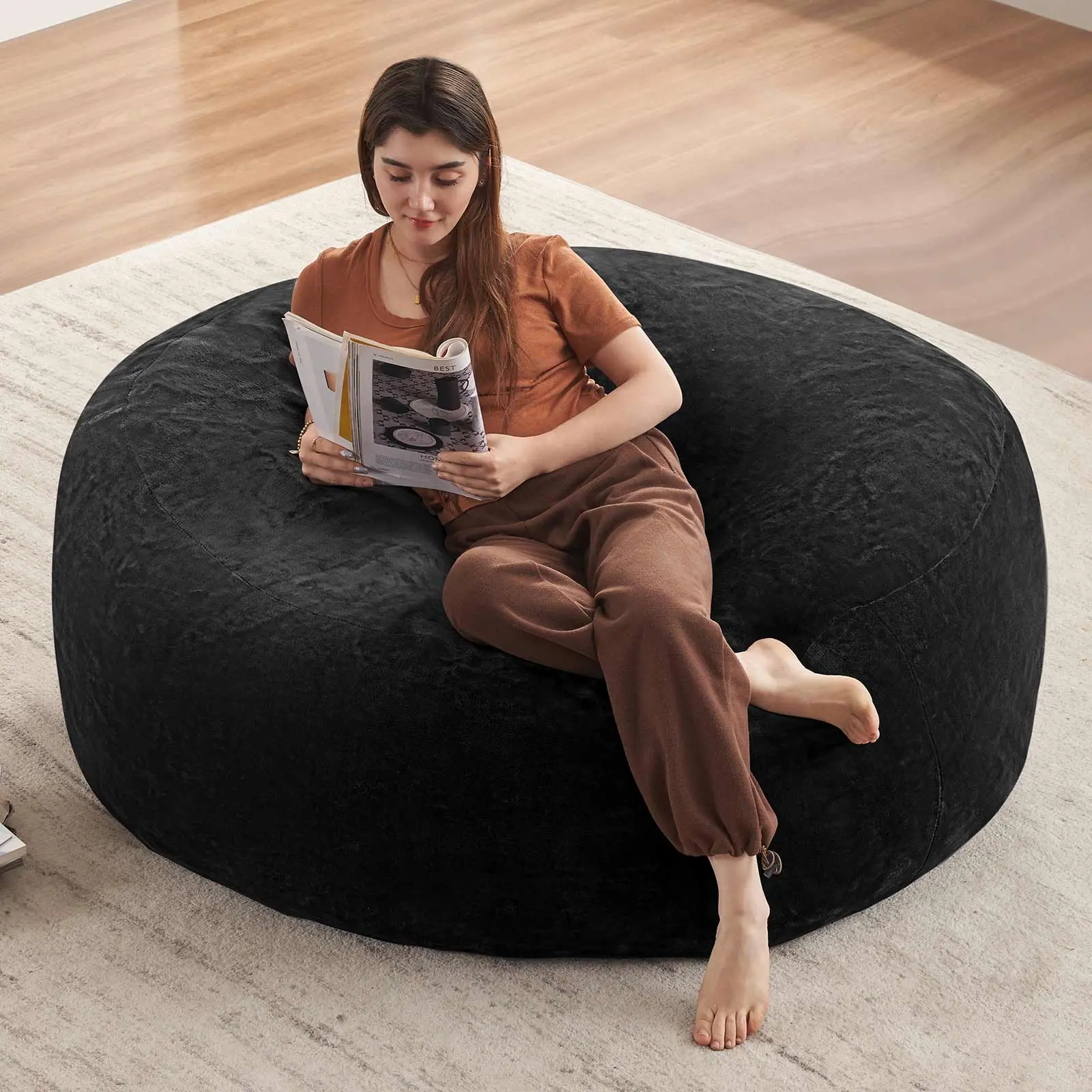 5FT/6FTJumbo with 3 Gifts Bean Bag (with Filler) Lazy sofa Beanbag Chairs For Adults Ship Free High-Rebound Memory Foam Filling Furniture Flannel Cover Removable Modern Upholstered Sofa