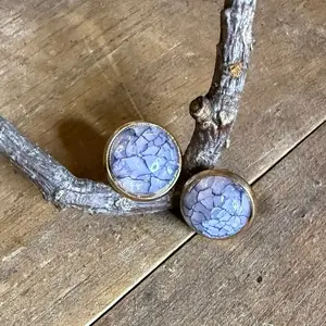 Blue Navy Crackle Crazing Cabochon Druzy on Rose Gold Plated 12mm Handmade Earrings with Unique Design and Vibrant Colors Inspired Drusy Earring