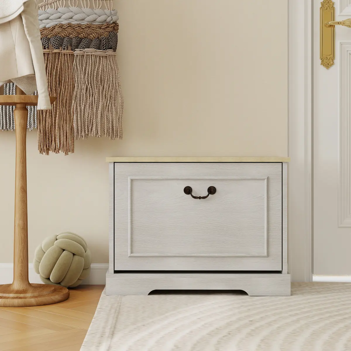 Shoe Storage Bench with 1 Flip Drawer and Adjustable Shelf, Small Shoe Cabinet  for Entryway, Hallway, Bedroom-Antique White, Built-In Shelf And Drawers Storage Benches, Concealed Storage Storage Benches