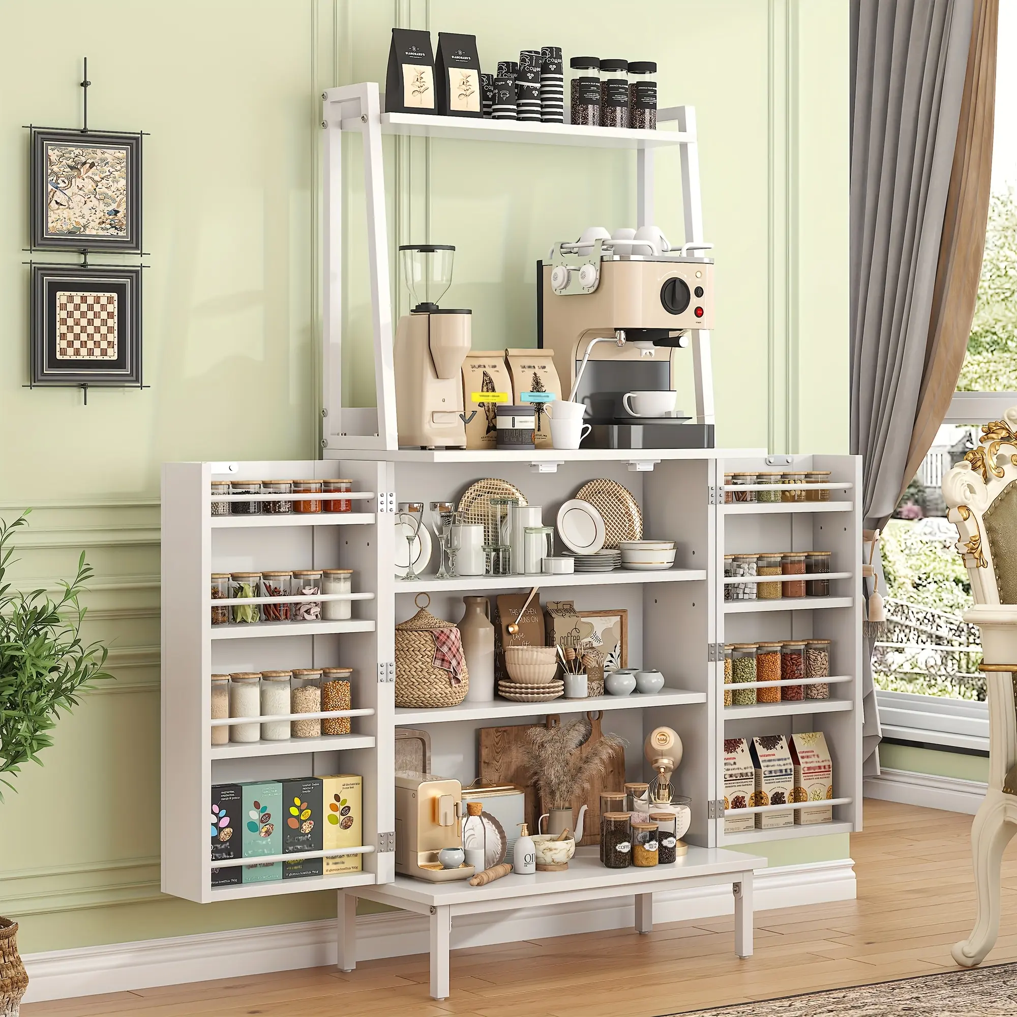 51-inch Freestanding Storage Cabinet with Adjustable Shelves | Kitchen Pantry Cabinet with Dedicated Microwave Shelf | Multi-Room Buffet Cupboard for Dining Room, Living Room & Kitchen