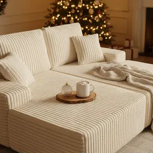 Modern Modular Sofa,【2 Packages】[2 FREE Pillows] No Assembly Oversized Sectional Chaise Couch, Plush Reclining Sofa Bed for Living Room & Bedroom-Beige, Boneless Couch, Required Reading Chair, Cloud Sofa Bed, Deep Seat Corduroy Lounge, Futon Sofa Bed