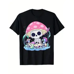 Fashion T shirt Skull Mushroom Shirt Pastel Goth Country Halloween Men's T-Shirt Top Casual
