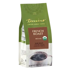 Teeccino French Roast Chicory Herbal Coffee - Organic Dark Roast - 4.3 oz (125g) - All Purpose Ground