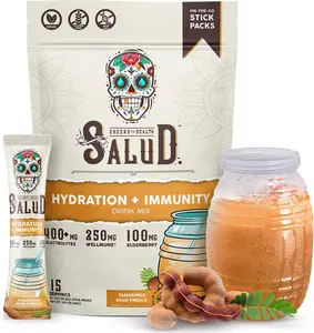 Salud 2-in-1 Hydration Packets + Immunity Electrolytes Powder, Tamarindo - Agua Fresca Drink Mix, Elderberry, Dairy & Soy Free, Non-GMO, Gluten Free, Vegan, Low Calorie, 1g Sugar