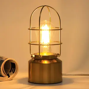 Small   Table Lamp for Small Spaces - 3 Way Dimmable Industrial Bedside Lamp - Steampunk Antique Nightstand Desk for Bedroom, Living Room (Bulb Included)