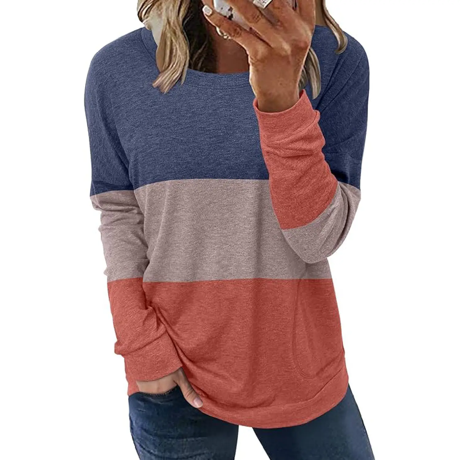 Angerella Women's Comfy Casual Loose-Fit Pocket Pullover T-Shirt, Long-Sleeve Printed Blouse, Women's Long Sleeve Tops, Tshirt