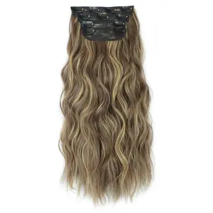ZIHAN Clip-in Synthetic Hair Extensions Long Wavy 4PCS Thick Hairpieces Double Weft Natural Hairpiece for Women Body Wave Styles Loose Deep Wave