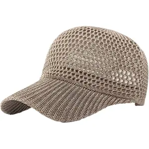 Womens Knit Mesh Baseball Cap Summer Yarn Trucker Hats Breathable Adjustable Sun Hat with Visor for Outdoor Travel