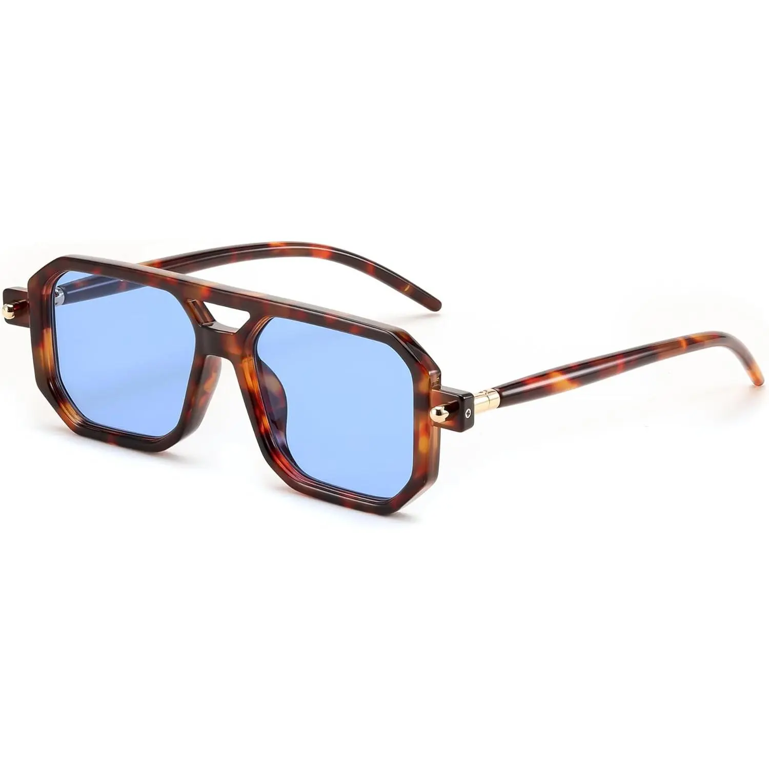 Retro Square Aviator Sunglasses Vintage Big Frame UV400 Protection Retro Square Aviator Sunglasses Women Men 70s Trendy Plastic  main image 2