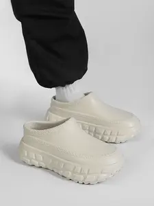 1 Pair Unisex Thick Sole Waterproof Mule Slippers Delicate Leather Upper Skin-Friendly Mesh Lining For Indoor Daily And Outdoor Wear