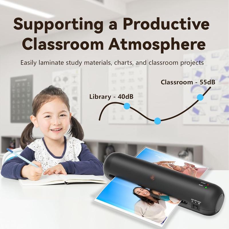 Laminator Machine 9-Inch Portable Thermal Laminater with Hot & Cold Modes, A4 Small Laminating Machine with ABS Jam-Release, 3-Min Warm-Up, 6-in-1 Photo Laminadoras Kit for Office & Classroom, Black