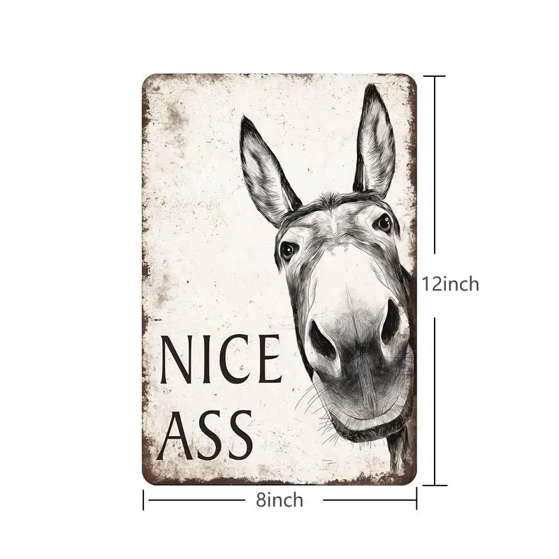 Funny Donkey Nice Ass Metal Sign 8x12 Inch - Retro Vintage Farmhouse Wall Decor, Humorous Bathroom Bar Garage Art, Unique Gift for Donkey Lovers #FarmhouseDecor #VintageTinSign #BathroomHumour #TikTokMadeMeBuyIt