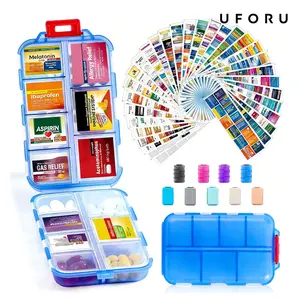 UFORU Portable Pill Organizer Box, Travel Medicine Storage Case with Label Stickers, 10-14 Compartment Mini Pill Container, Pocket Size Dust-Resistant Vitamin Box for Home#SummerWins	#DFYD