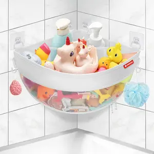 UNEEDE Bath Toy Storage Corner Wall Mounted, 4.32 Gallons Bath Toy Holder, Bottom Zipper Mesh Bathtub Toys Storage Organizer Bag, Quick Access Baby Shower Caddy Quick Dry Bathtub Toys Holder Accessory Basket Room