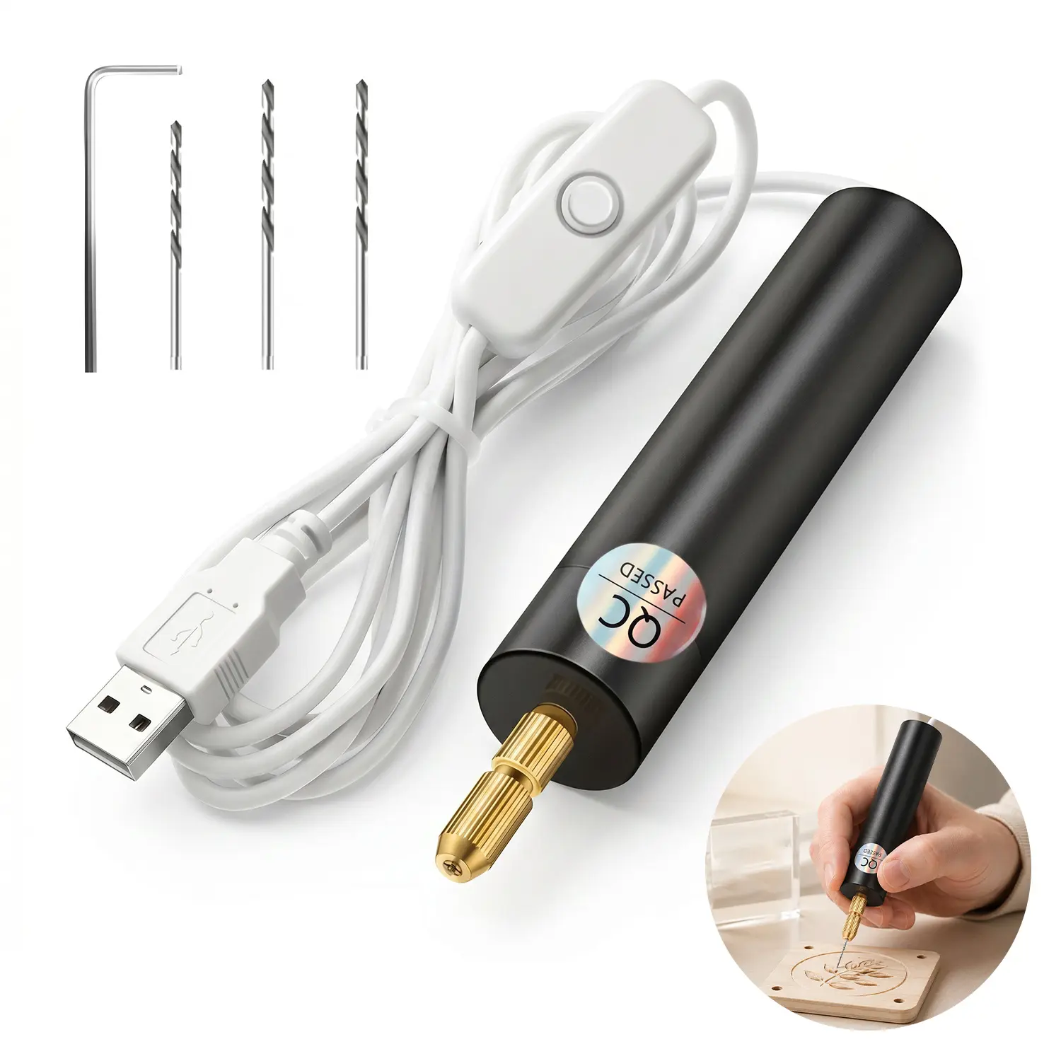 USB Powered Mini Handheld Electric Drill with 3 Drill Bits, Portable Small Craft Drilling Tool for DIY Crafts, Jewelry Making, Wood, Plastic & Resin