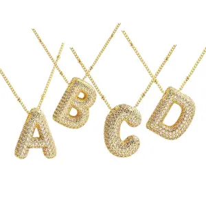 Bubble Initial Crystal Pavé Pendant Statement Letter Necklace Gold Birthday Gift