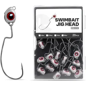 Fish Eye Swimbait Jig Heads, 12/20 Pack Weighted Hooks for Texas Rig or Ned Rig Fishing 1/8 3/16 1/4 3/8 oz