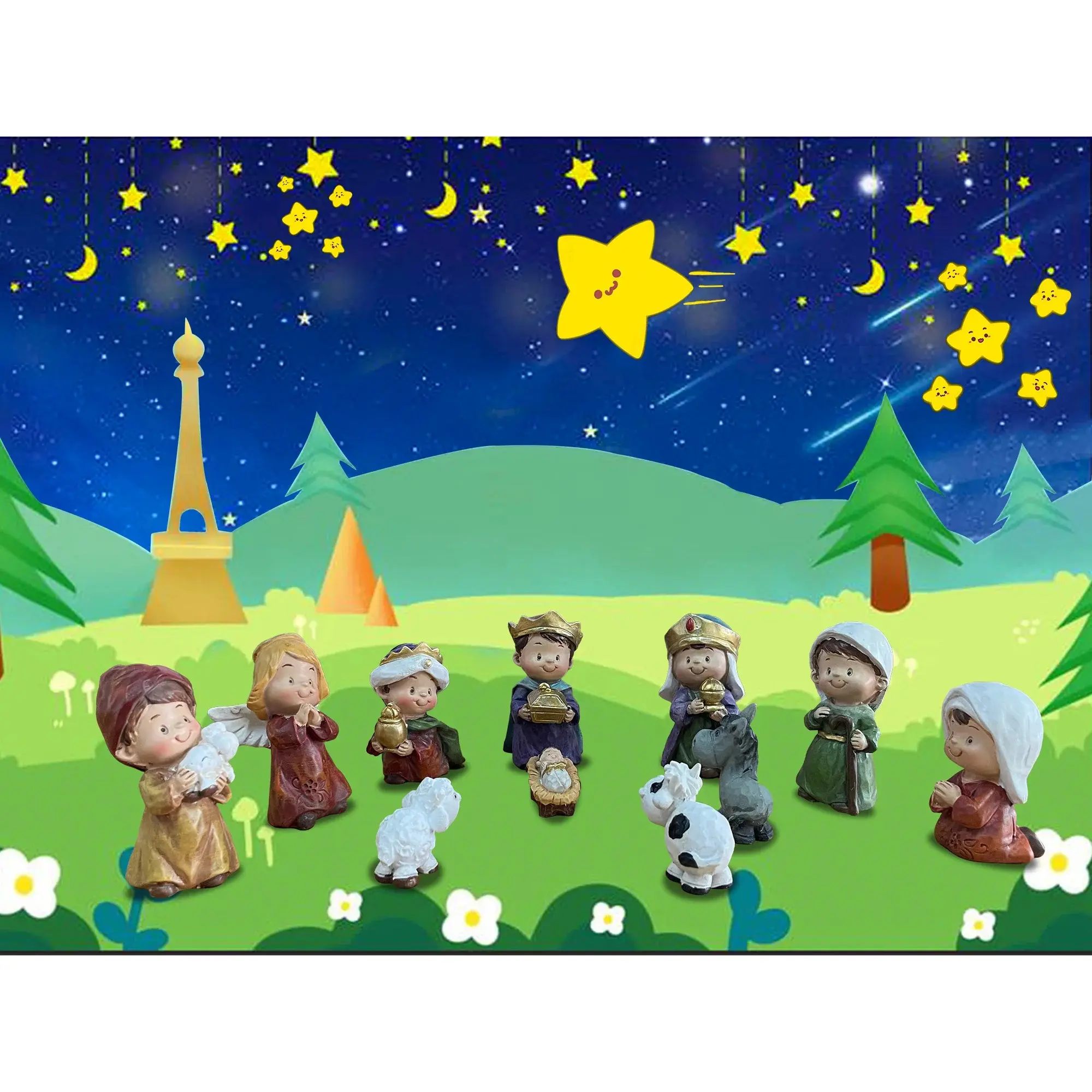 11pcs Vibrant Nativity Scene Decor, Handcrafted Resin Religious Table Decor for Holiday, Perfect Christmas Gifts for Kids