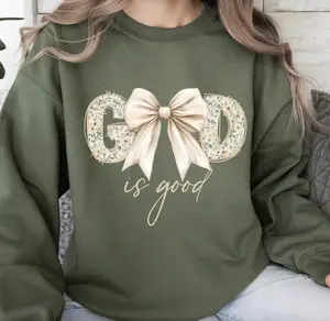 God Is Good Floral Letters with Bow Sweatshirt, Christian Shirt, Religious Shirt, Faith Quote Hoodie, Bible Verse Gifts, God Shirt, For Women For Men