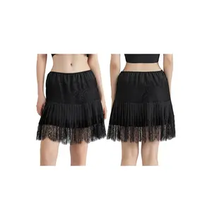 Lace Slip Skirts for Women Pleated Lace Floral Mini Skirt Layered Short Skirts Ruffled Underskirt Shirt Extender