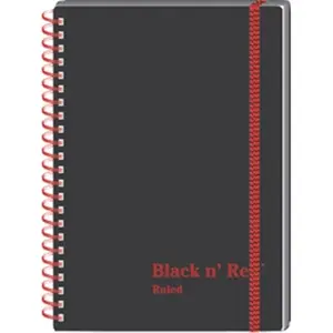 212 MAIN Soft Cover Notebook, 8.25x6 Lay Flat Ruled & Perforated Pages, Black and Red Twin Wire Poly Cover, Office Stationery Writing Supplies, Model C67009