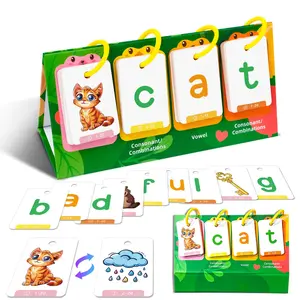 Random Color CVC Word Builder Games Cards, 80 Cards Learn To Read Montessori Word Building Desktop Pocket Chart Flash Cards Kit Flashcards Learning Alphabet