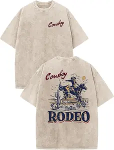 Western Shirts for Men Vintage Rodeo Cowboy Shirt Oversized Graphic Tees Country Concert Acid Wash T-Shirts Tops Vintage Tee Loose Fit Short Sleeve Casual Streetwear Baggy Washed Unisex Tops High-quality trendy printed casual short-sleeved shirt