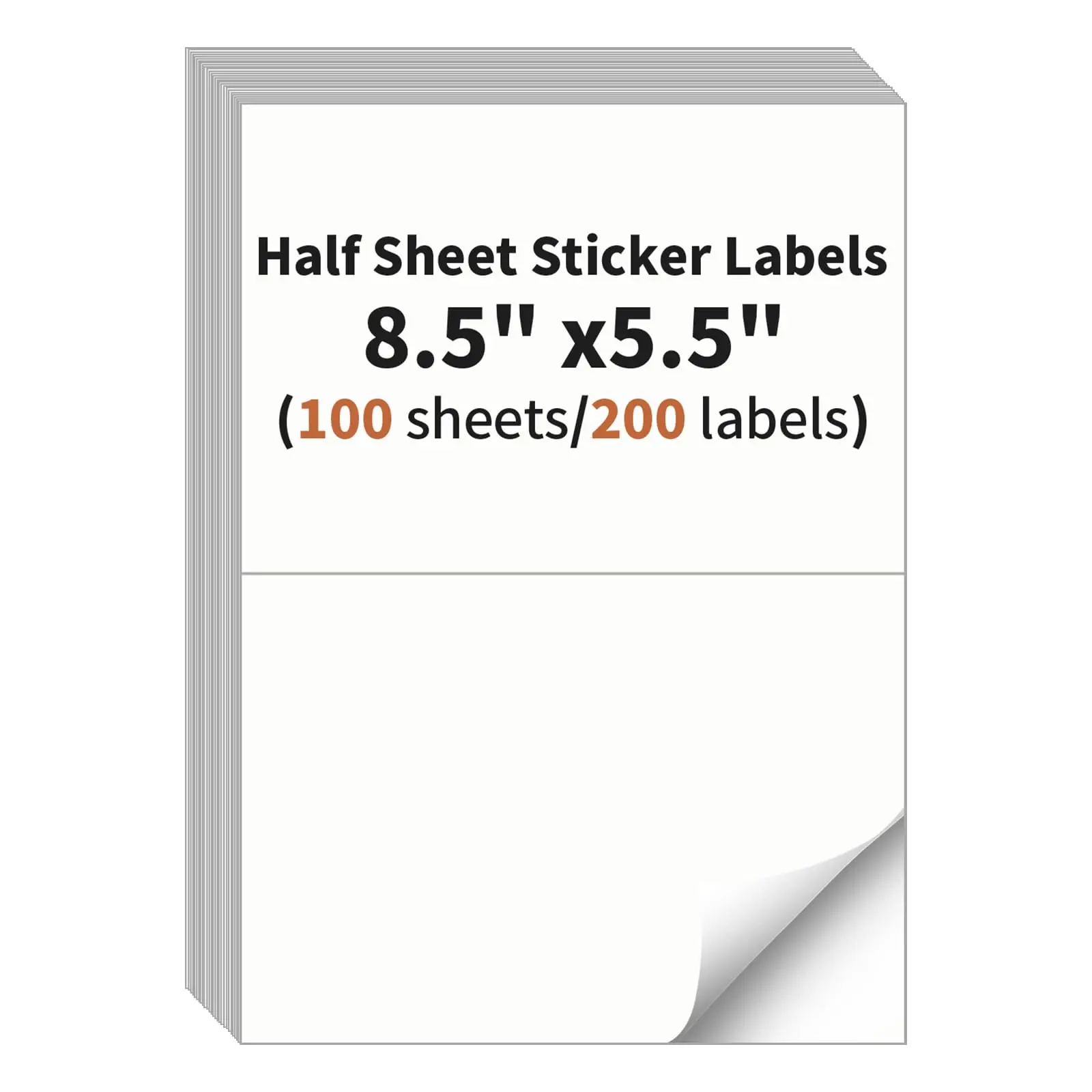 Half Sheet Labels, 2 per Sheet, 100 Sheets, 200 Labels, 8.5" x 5.5" Shipping Labels Paper, Address Sticker Laser & Inkjet Printer Label Stickers, 5 1/2" x 8 1/2" Half Sheet Labels