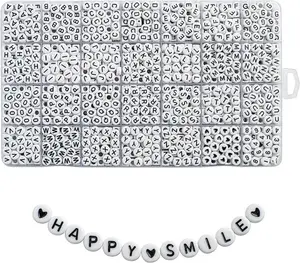 1400pcs Letter Beads Kit, 4x7 mm Acrylic Round Alphabet Beads Number Beads Heart Beads for Jewelry and Bracelet Making