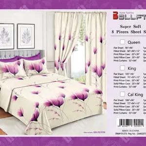 BOLLFT Super Soft 8-Piece Queen Sheet Set Floral Purple/White Polyester