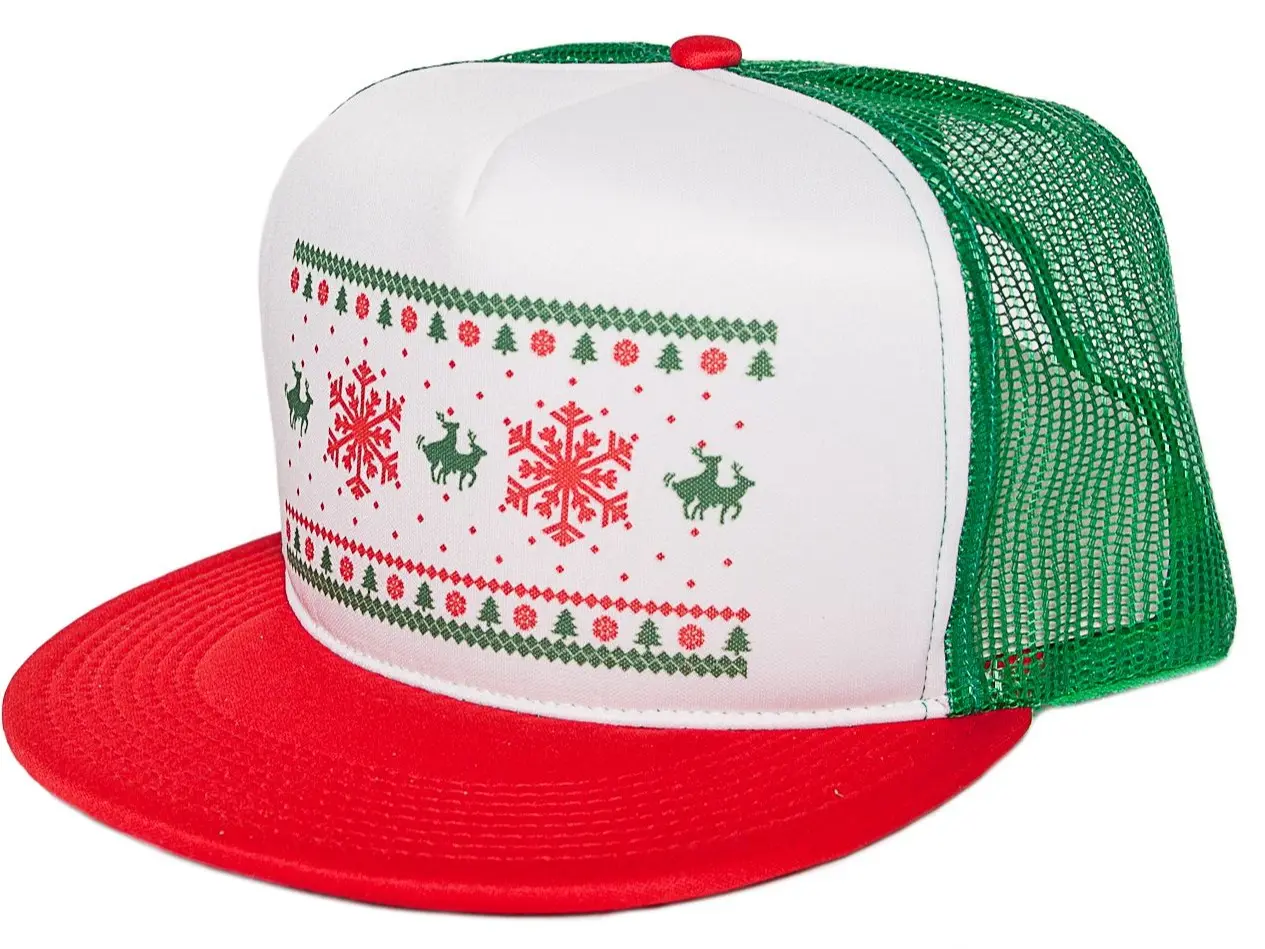 JUSTSWAG Humping Reindeer Ugly Christmas Flat Bill Unisex-Adult One-Size Trucker Hat Green/White/Red