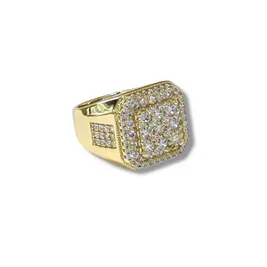 Gold Plated Men Ring 14 K with Square Center Stone and Gold Band