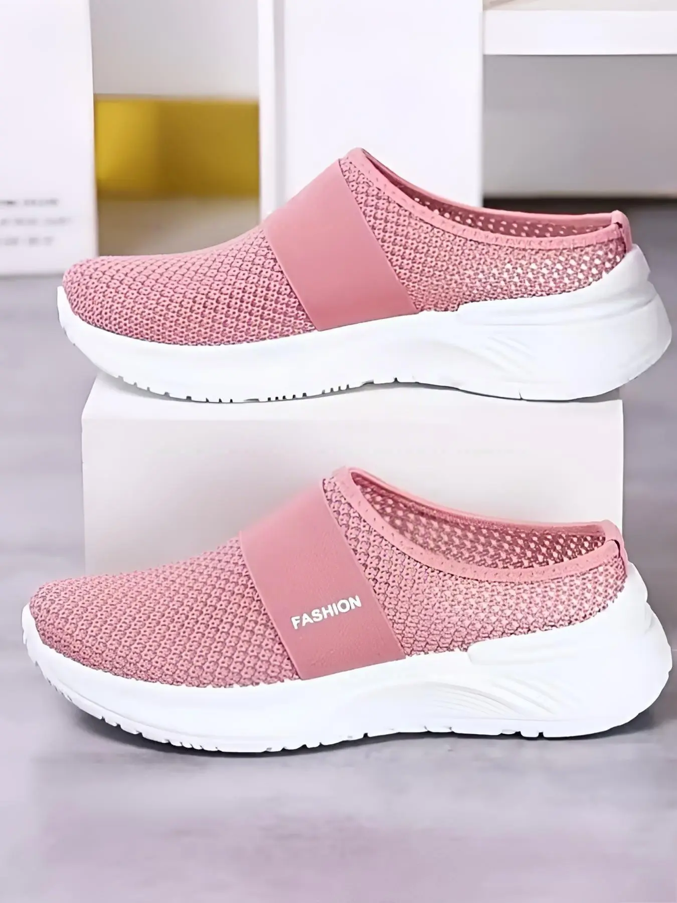 Indoor Home Shoes, Hospital Nurse Shoes, Women Walking Shoes, Flyknit Upper, Lightweight Breathable, Fashion Plain Design, All Seasons, Slip-On Convenience, Footwear, Casual Trendy Shoes