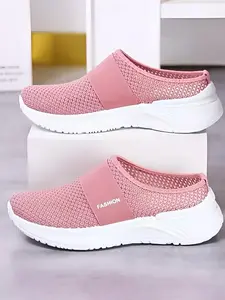Indoor Home Shoes, Hospital Nurse Shoes, Women Walking Shoes, Flyknit Upper, Lightweight Breathable, Casual Fashion, Plain Design, All Seasons, Slip-On Convenience