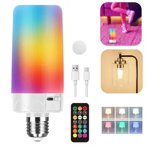 Rechargeable Emergency Light Bulb with Remote Control, RGB Color Changing LED Bulb, Dimmable E27 Power Bulb for Home, Office, Bedroom, Living Room, RGB LED Lights