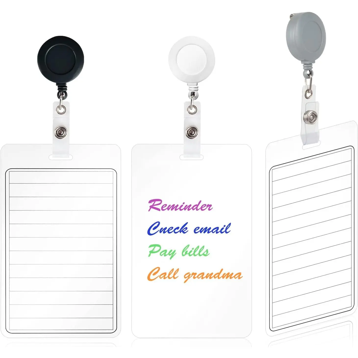 3 count 3"*5" Erasable Notepad Badge with Retractable Badge Reel or Clip Dry-Erase Notepad Pocket Sized Erasable Notepad (Retractable)