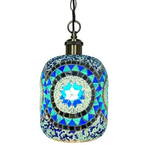 Aeyee Mosaic Pendant Light, Decorative Turkish Hanging Lamp, Colored Glass Ceiling Pendant Light Fixture for Kitchen Island Bedroom