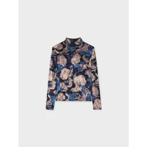 Velour Printed Turtleneck-Blue Floral