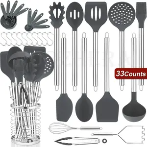 33-Piece Silicone Tool Set, Kitchen Cooking Accessories, Non-Stick Friendly Utensils & Spoons, Durable Stainless Steel & Silicone Cookware Tools