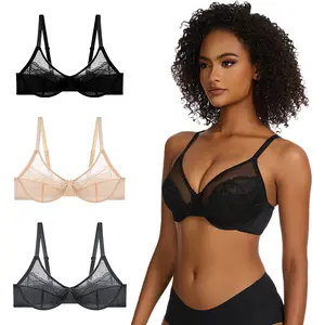 EssElegance FZ-1/2PCS Enchante Plus Size Full Coverage Bra Floral Lace Minimizer Push Up with Underwire & Breathable Mesh Cup for Comfortable Shaping