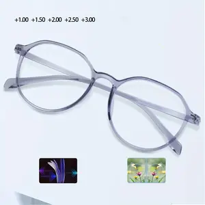 FYTOO Stylish Reading Glasses for Parents FTLH6122TH Light Gray Geometric TR90 Frame Ultra-Light Comfortable Detachable Lenses Perfect Gift