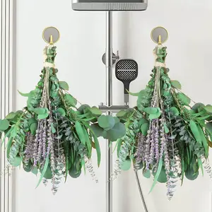 100 PCS Mix Dried Eucalyptus & Lavender Flowers Bundles for Shower, 17'' Natural Real Hanging Silver Dollar Eucalyptus Leaves Stem, Fresh Shower Plants, Fragrance, Wedding Decor